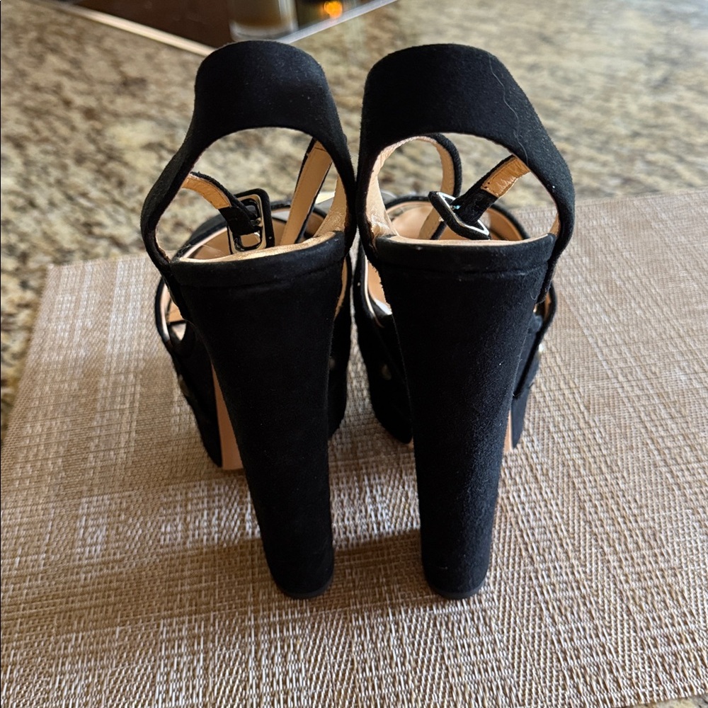 Giuseppe Zanotti Black Suede Platform Peep-Toe Sandals with Stud Accents - Picture 4 of 5